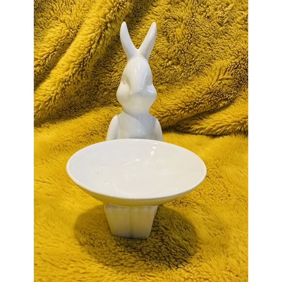 White Bunny Jewelry Holder Trinket Dish Easter Spring Ceramic Decor Cupcake Egg - Picture 3 of 9